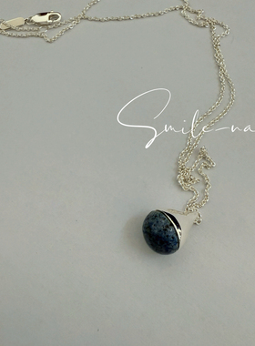 韩国进口小众款S925纯银天然蓝线石吊坠法式复古项链锁骨链女