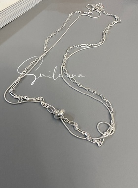 韩国925纯银拼接项链短项链