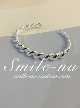 纯银麻花法式羊角开口手镯手环