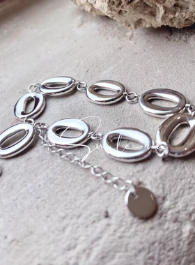 韩国进口小众设计S925纯银椭圆形造型拼接时尚百搭手链手环