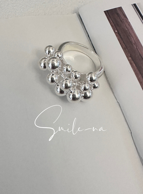 韩国进口小众设计925纯银葡萄串珠灵动珠珠圆球时尚百搭戒指指环