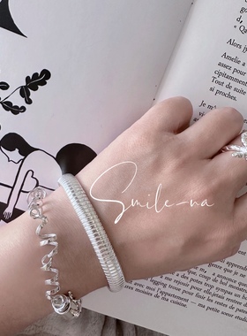 韩国进口小众设计款925纯银蛇骨弹力软时尚手镯简约百搭手环