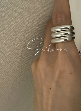 韩国进口小众款925纯银三层时尚夸张食指重工戒指百搭指环