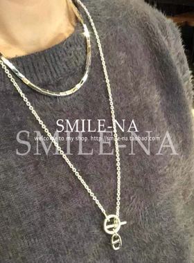 韩国进口925纯银亮面长方形项链