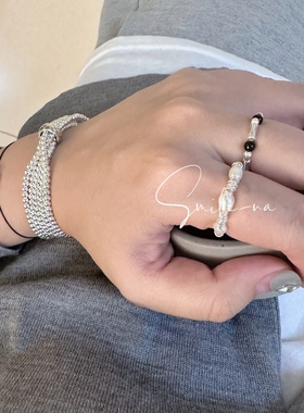 戒指925纯银弹力指环淡水珍珠