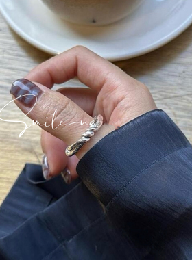 韩国进口小众款S925纯银麻花结双层时尚百搭戒指指环女