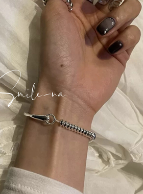 韩国进口小众款S925纯银算盘珠马蹄扣半手镯拼接时尚百搭手链手环