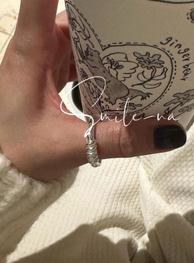 韩国进口S925纯银小众不规则纹理缠绕开口设计简约百搭戒指指环