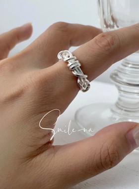 实心开口戒指打结缠绕925纯银