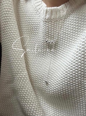 韩国进口小众925纯银时尚蛇骨链大小银球渐变可抽拉项链毛衣链