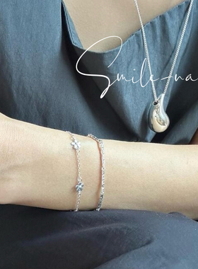 韩国进口小众款S925纯银空心逗号水滴吊坠时尚扁链条项链