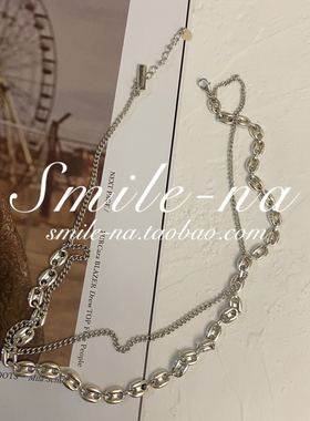 韩国进口纯银重工猪鼻子锁骨链