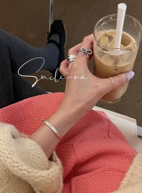 蝴蝶结复古做旧925纯银戒指