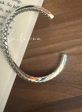 韩国进口S925纯银小众设计菱格纹扭纹时尚百搭实心手镯手环女