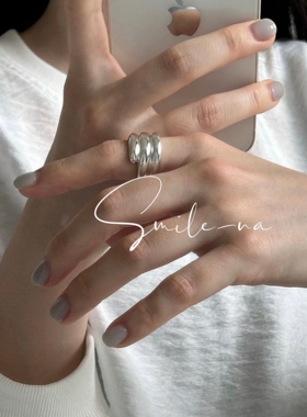 韩国进口S925纯银小众设计时尚百搭不规则几何多层戒指指环手饰女