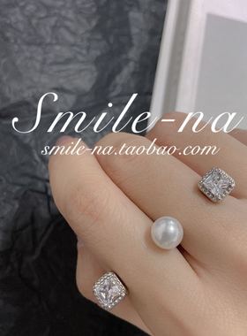设计师款纯银镶锆石珍珠开口戒指