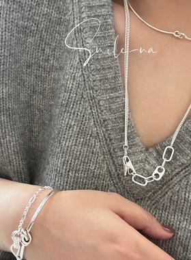 韩国925纯银猪鼻子重工链条