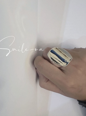 韩国进口S925纯银光面不规则几何形夸张食指戒指女时尚百搭指环