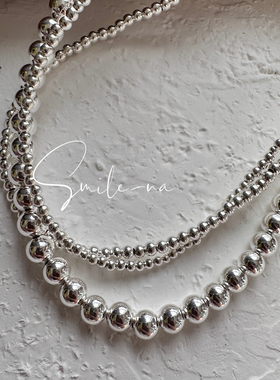 韩国进口小众设计925纯银圆珠缠绕渐变珠银珠圆珠时尚项链锁骨链