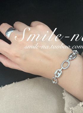 东大门进口纯银重工实心鼻子手链