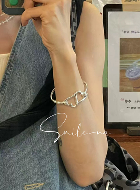 韩国进口小众设计款925纯银双头爱心时尚手镯手环