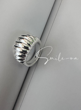 韩国进口小众设计S925纯银牛角包纹理时尚复古戒指百搭指环