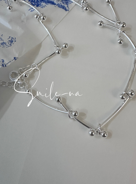 韩国进口小众设计款925纯银波浪线条拼接时尚百搭质感锁骨链项链