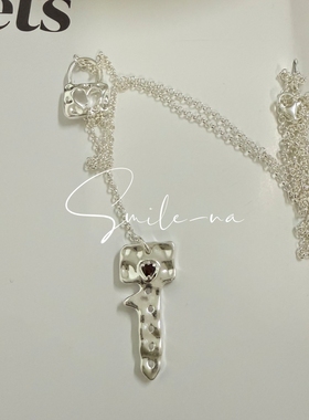 韩国进口S925纯银小众设计镂空钥匙锁造型时尚百搭Y字项链锁骨链