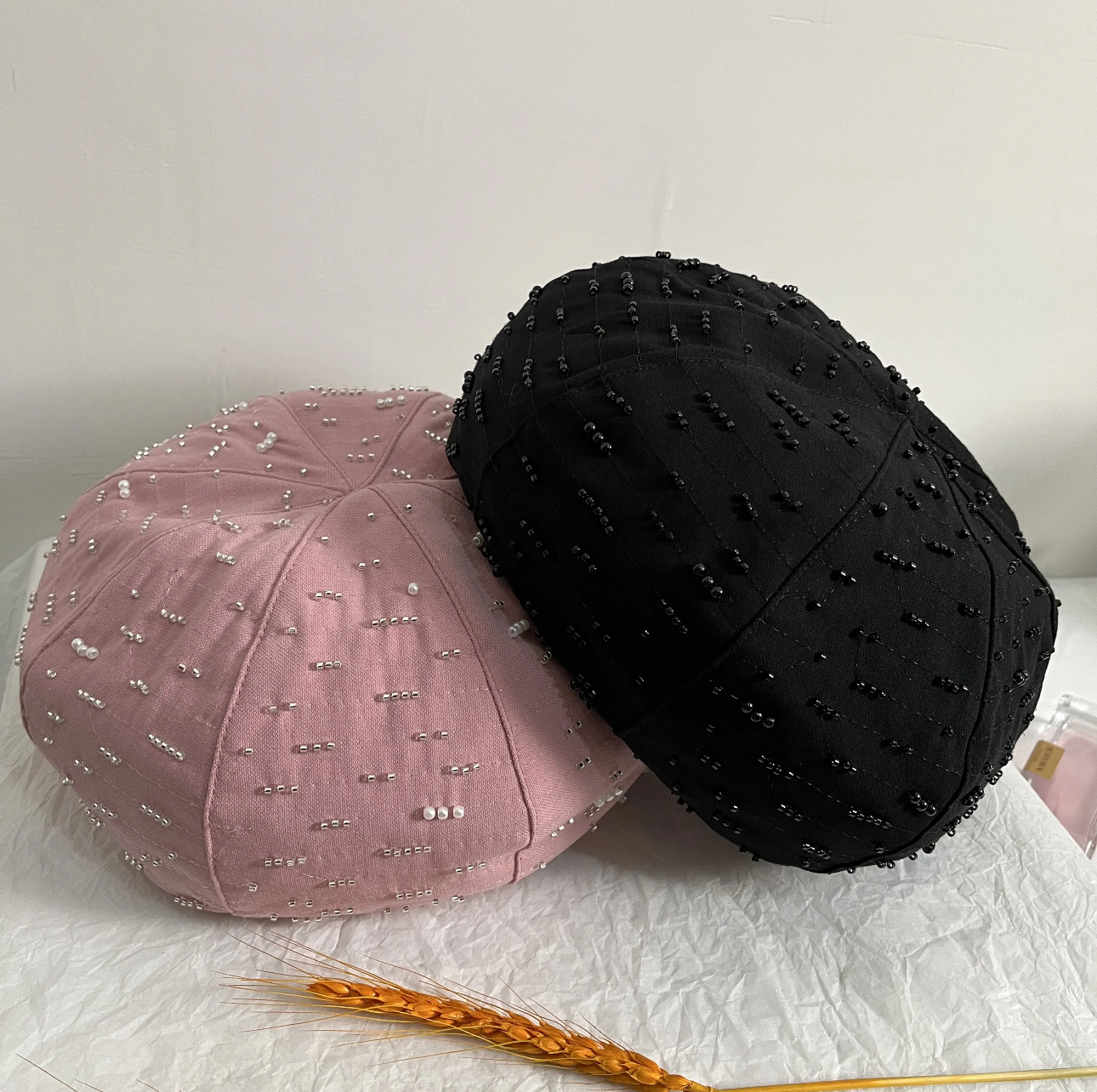 小众设计手工珠珠时尚八角贝雷帽春秋新款百搭女士薄款韩版画家帽 - 图1