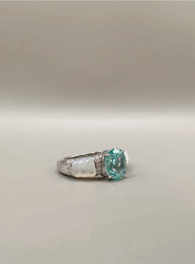 2024现货轻珠宝天然白贝帕拉伊巴色钻戒925银精致百搭戒指