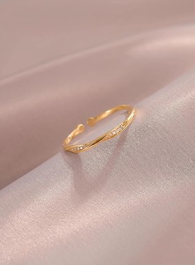 18K金素圈戒指开口可调节食指