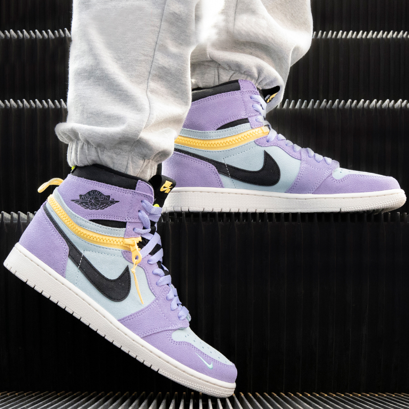 耐克男鞋新款Air Jordan 1高帮aj1拉链黑紫复古篮球鞋 CW6576-500 - 图1