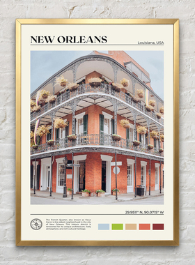 美国新奥尔良法语区建筑餐厅装饰画建筑摄影艺术旅行感复古挂画