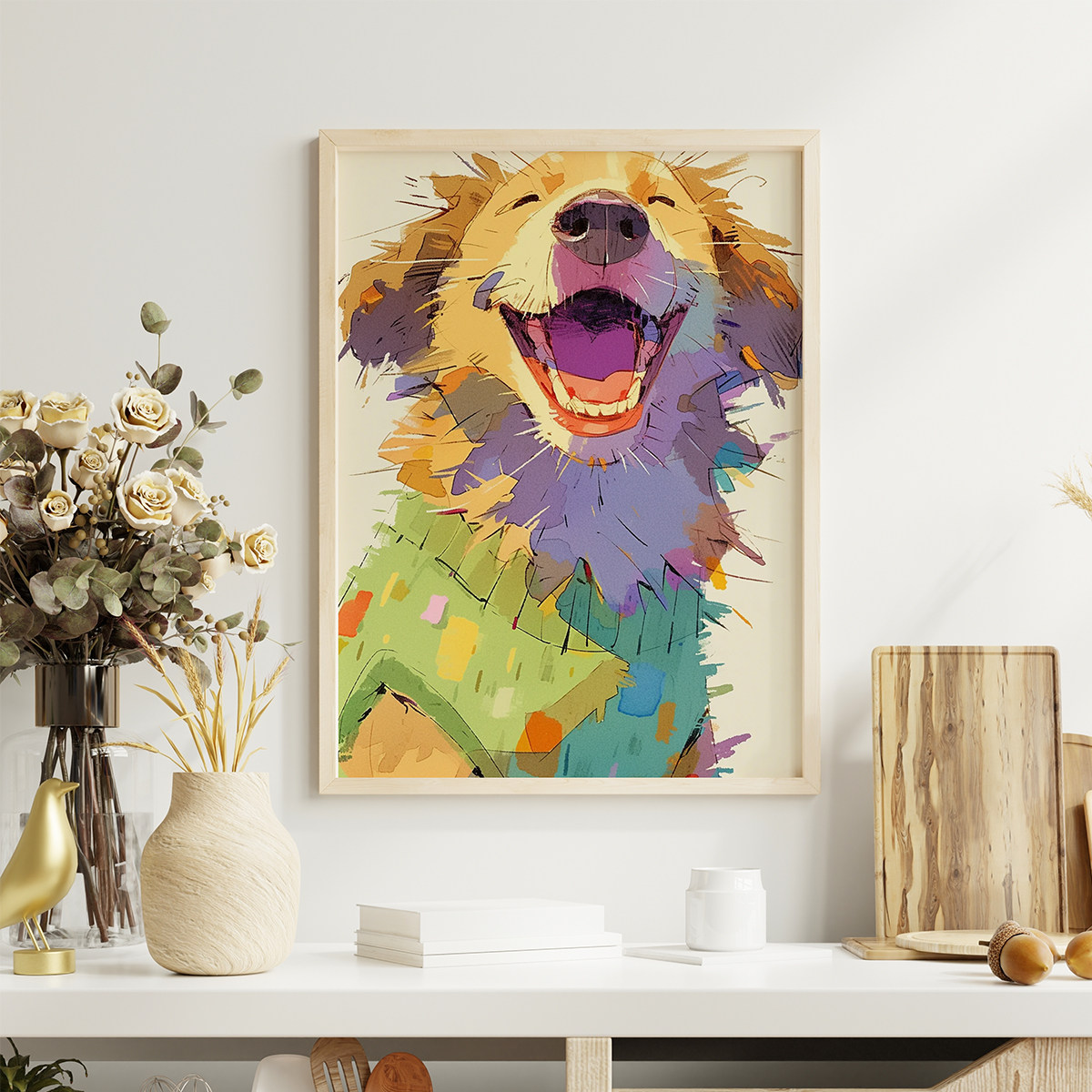 逗趣小狗客厅卧室沙发动物狗卡通漫画装饰画挂画艺术框油画壁画,淘宝优惠券,粉丝福利购,淘宝优惠卷