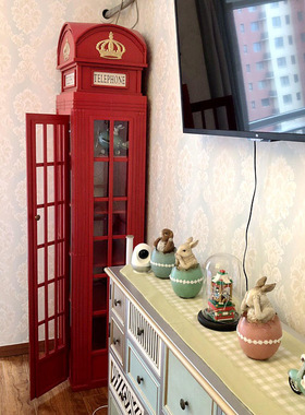 英伦酒吧美式风书柜复古电话亭