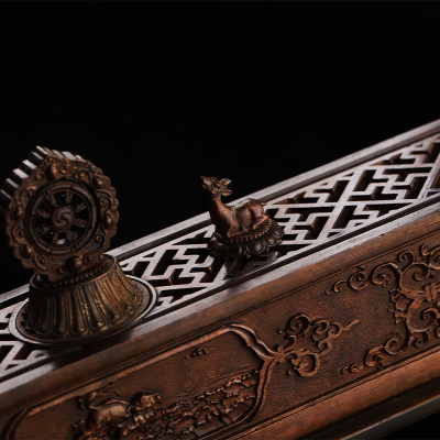 藏传佛教用品双鹿法轮卧香炉仿古浮雕镂空香薰炉家用礼佛图案 虎窝淘