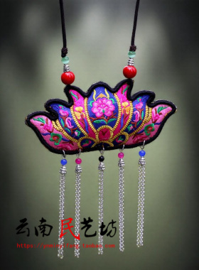 新中式古风绣花吊坠中长项链女款