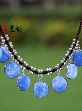 云南民族风扎染蓝染短款锁骨项链