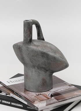 设计师款侘寂风陶艺花器提手壶样板房间家具展厅软装饰品摆件配饰