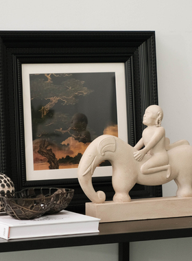 中古中式仿石像吉祥人象树脂雕塑样板间售楼处玄关书柜装饰摆件