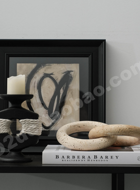 大理石洞石环扣装饰摆件样板间售楼处茶几软装饰品