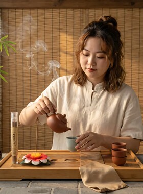中式禅意德化陶瓷仿真花香座