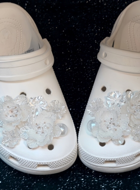 中式国风珍珠山茶花洞洞鞋鞋花可拆卸鞋扣diy装饰适配crocs