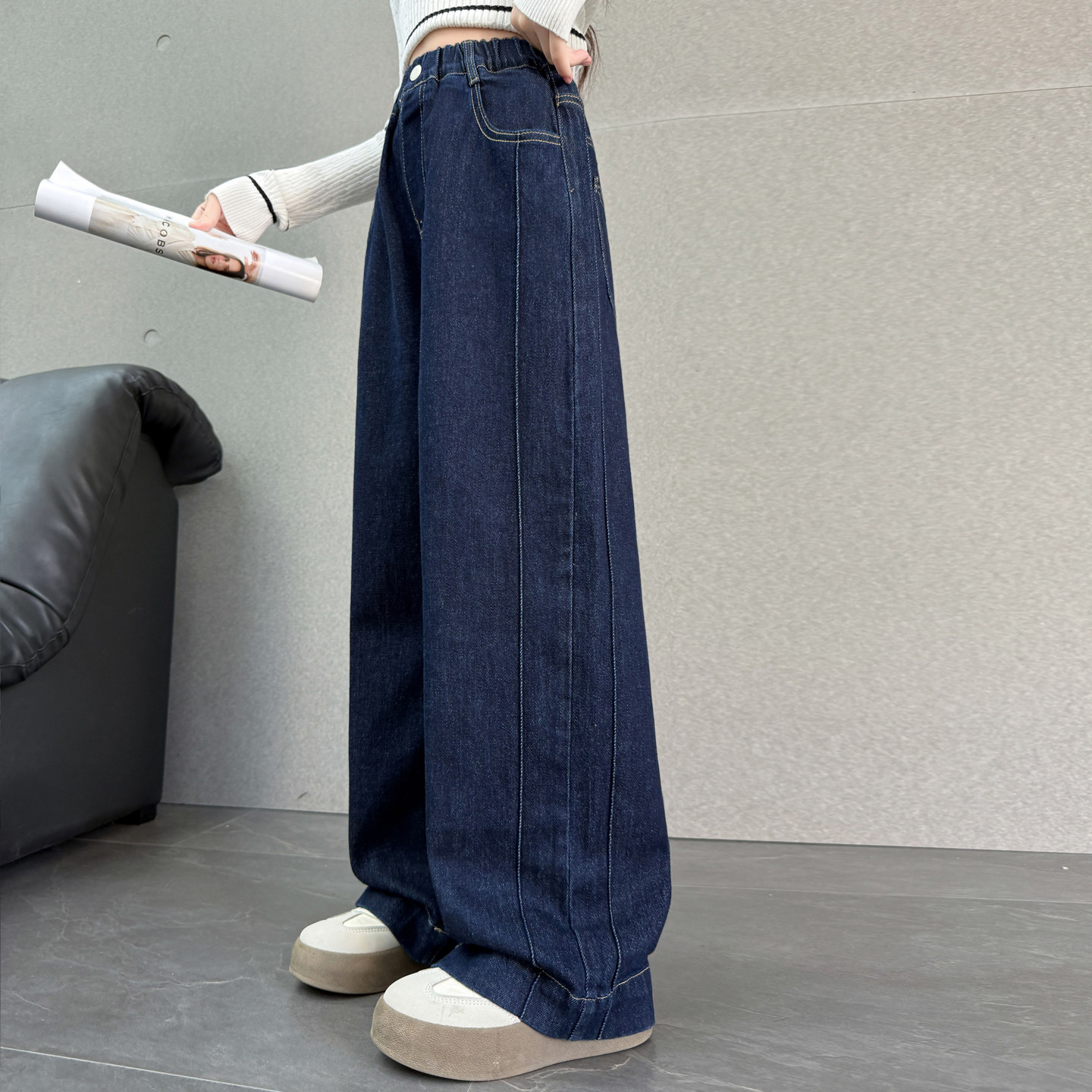 女童春秋牛仔裤2026新款洋气休闲阔腿裤松紧腰长裤子,淘宝优惠券,粉丝福利购,淘宝优惠卷