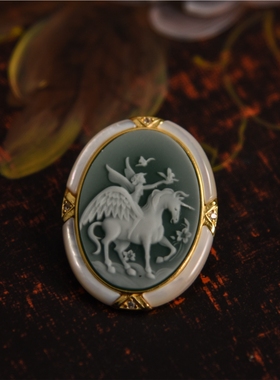 天然玛瑙卡梅奥吊坠天使人鱼