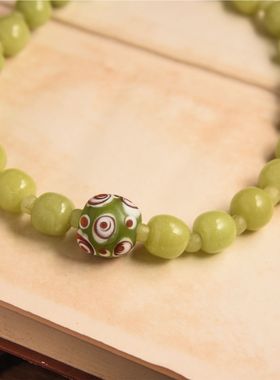 千里黄云白日曛，北风吹雁雪纷纷。糖果色系爪哇岛老琉璃项链孤品