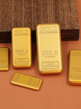 精品沙金仿金条优质手工实心金砖镇尺家居寓意摆件仿真道具金条