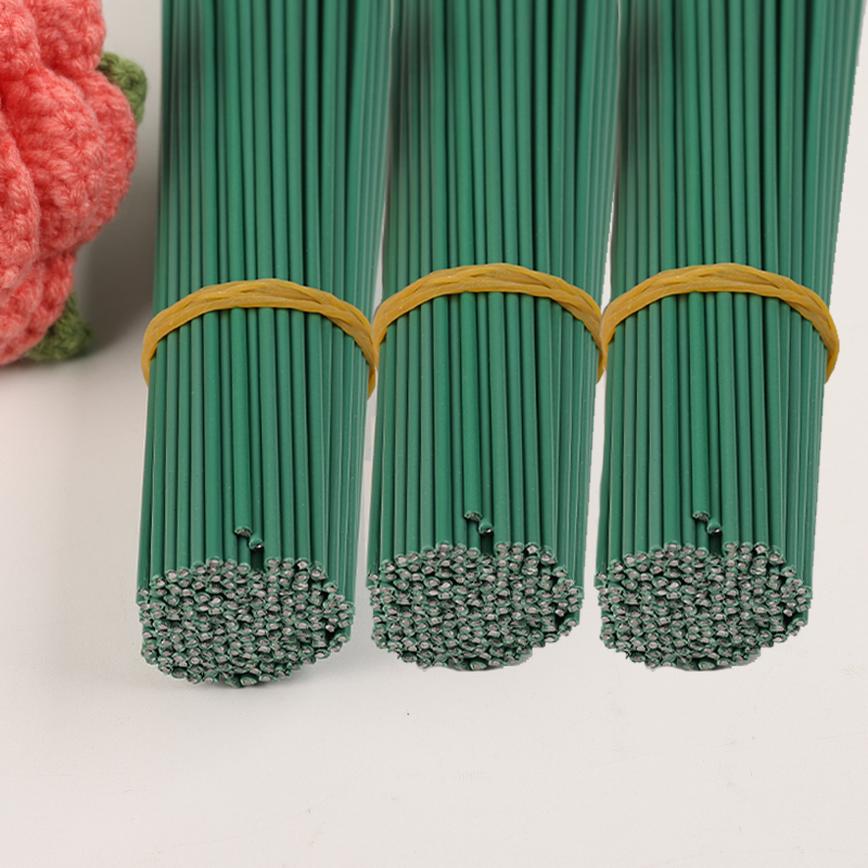 2号花杆手工铁丝毛线花材料diy假花绿铁丝花枝胶包手工玫瑰花钩织 - 图1