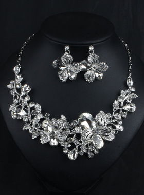 装饰项链短款女欧美奢华夸张花朵耳环锁骨链时尚个性水晶礼服配饰