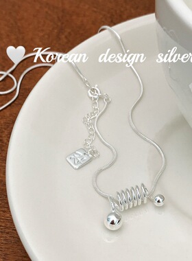 韩版个性冷淡风饰品 S925纯银几何弹簧项链简约ins风叠戴女锁骨链